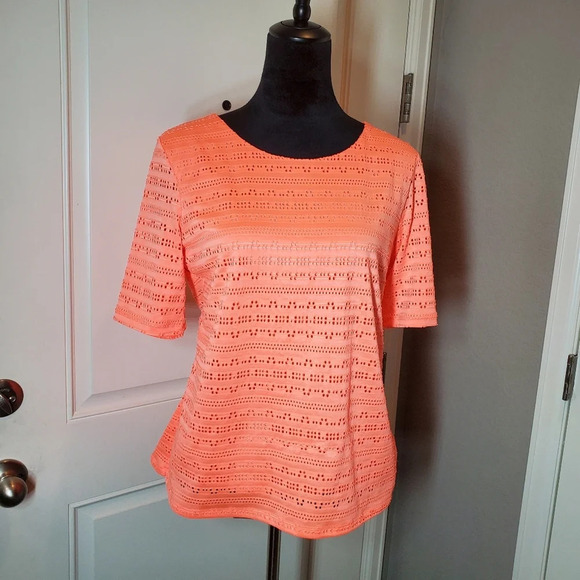 APT. 9 Crewneck Two Layer Short Sleeve Knit Top Shirt Coral Pink Size PL - Picture 4 of 14